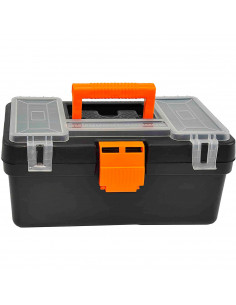 Caja de herramientas con compartimentos en la tapa y asa, modelo Mini Kid, plástico resistente, organizador, maletín almacenaje,