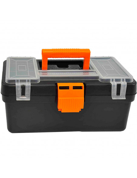 Caja de herramientas con compartimentos en la tapa y asa, modelo Mini Kid, plástico resistente, organizador, maletín almacenaje,