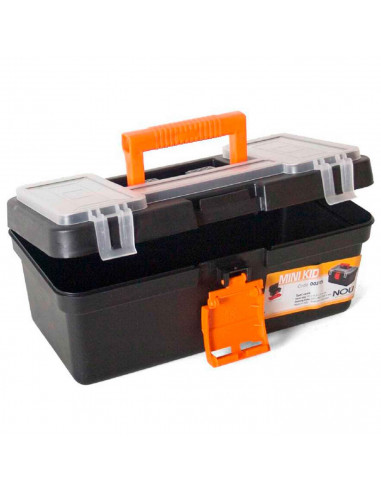 Caja de herramientas con compartimentos en la tapa y asa, modelo Mini Kid, plástico resistente, organizador, maletín almacenaje,