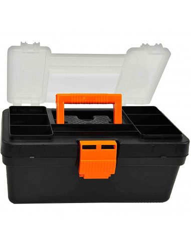 Caja de herramientas con compartimentos en la tapa y asa, modelo Mini Kid, plástico resistente, organizador, maletín almacenaje,