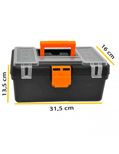 Caja de herramientas con compartimentos en la tapa y asa, modelo Mini Kid, plástico resistente, organizador, maletín almacenaje,