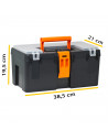 Caja herramientas con bandeja extraíble, compartimentos en la tapa, asa y enganche para candado, modelo Lux, plástico resistente