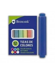 Set de 12 tizas de colores con un portatizas, 6 colores diferentes, portatizas de plástico resistente. Escuela, institutos, ense