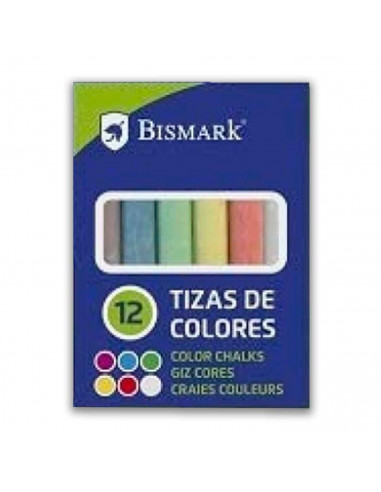 Set de 12 tizas de colores con un portatizas, 6 colores diferentes, portatizas de plástico resistente. Escuela, institutos, ense