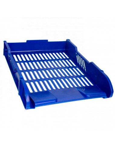 Bandeja apilable de oficina de plástico para oficinas, trabajo, estudio, habitación, hogar y documentación. Color azul. 5 x 25 x