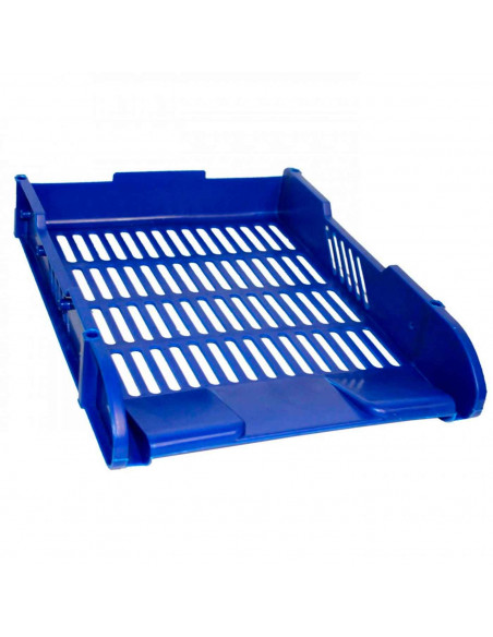 Bandeja apilable de oficina de plástico para oficinas, trabajo, estudio, habitación, hogar y documentación. Color azul. 5 x 25 x
