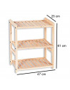 Estantería de madera, 3 niveles, soporte de 3 estantes, ordenación, con instrucciones, fácil montaje, 61 x 47 x 25 cm