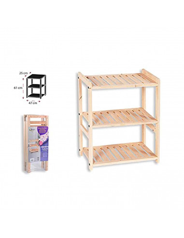 Estantería de madera, 3 niveles, soporte de 3 estantes, ordenación, con instrucciones, fácil montaje, 61 x 47 x 25 cm