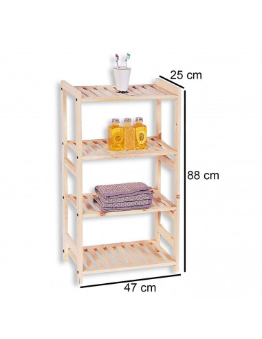 Estantería de madera, 4 niveles, soporte de 4 estantes, ordenación, con instrucciones, fácil montaje, 88 x 47 x 25 cm