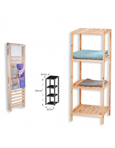 Estantería de madera, 4 niveles, soporte de 4 estantes, ordenación, con instrucciones, fácil montaje, 100 x 35 x 30 cm