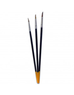 Set de 3 pinceles para los artistas, fabricado en plástico, punta de pelo natural, ideal para trazos o contornos.