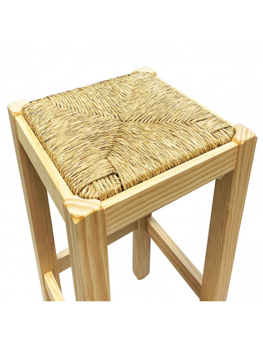 Taburete cuadrado de madera, asiento de rafia, banqueta con reposapiés y asiento de fibra natural para restaurante, cocina, 70 x