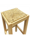 Taburete cuadrado de madera, asiento de rafia, banqueta con reposapiés y asiento de fibra natural para restaurante, cocina, 70 x