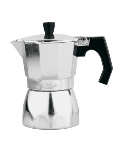 Cafetera de aluminio italiana de 16 cm de alto y 10 cm de diámetro y con capacidad para 6 tazas. Recipiente para hacer cafe con