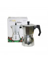 Cafetera de aluminio italiana de 16 cm de alto y 10 cm de diámetro y con capacidad para 6 tazas. Recipiente para hacer cafe con