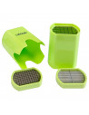 Tradineur - Cortador de patatas de acero inoxidable y plástico verde 14 x 10 x 8,5 cm, tres tipos de corte, utensilio de cocina
