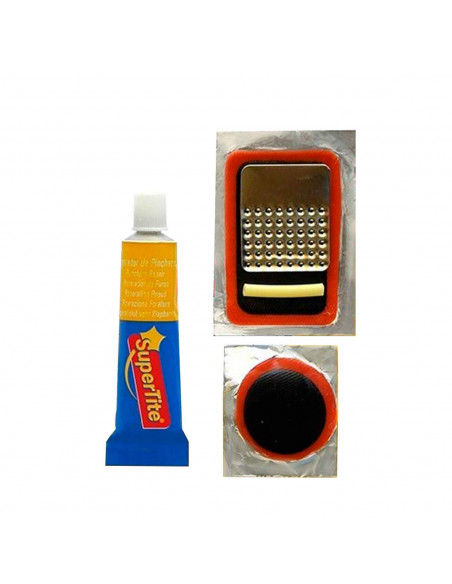 Kit de reparación de pinchazos 6 G, trae parches adhesivos y lija, tanto para piscina, bicicletas, entre otros. 17 x 10 x 1,5 cm