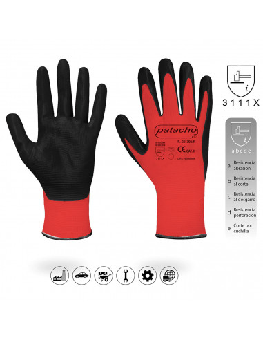 Guantes de trabajo, nylon rojo y nitrilo resistente, protección mecánica, bricolaje, seguridad, jardinería, adulto unisex, rojo