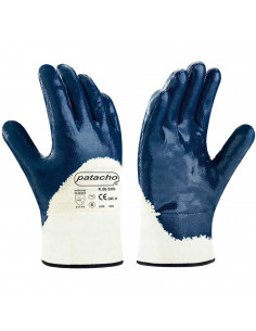 Guantes de trabajo, algodón y nitrilo grueso, protección mecánica, bricolaje, seguridad, jardinería, adulto unisex, azul y blanc