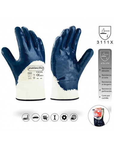Guantes de trabajo, algodón y nitrilo grueso, protección mecánica, bricolaje, seguridad, jardinería, adulto unisex, azul y blanc