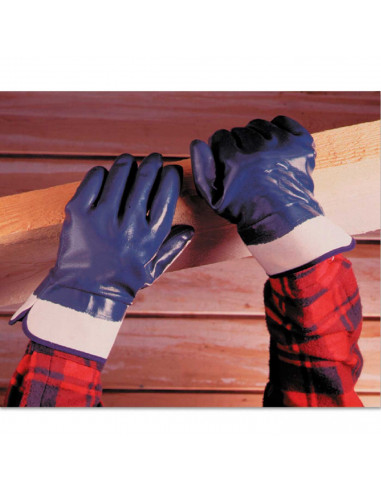 Guantes de trabajo, algodón y nitrilo grueso, protección mecánica, bricolaje, seguridad, jardinería, adulto unisex, azul y blanc
