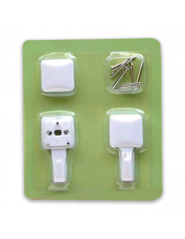 Set de cuelga fácil, 2 cuelga fácil, plástico resistente, clavos incluidos. Color blanco. 15 x 9 x 1,5 cm.