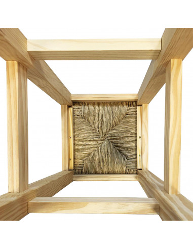 Taburete cuadrado de madera, asiento de rafia, banqueta con reposapiés y asiento de fibra natural para restaurante, cocina, 70 x