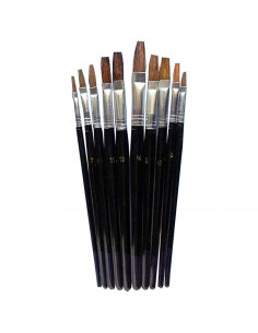 Set de 10 pinceles planos para los artistas, fabricado en plástico, punta de pelo natural, ideal para pintura artística, trabajo
