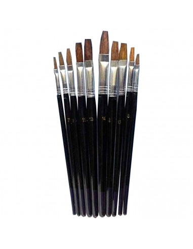 Set de 10 pinceles planos para los artistas, fabricado en plástico, punta de pelo natural, ideal para pintura artística, trabajo