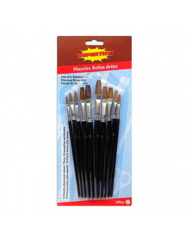 Set de 10 pinceles planos para los artistas, fabricado en plástico, punta de pelo natural, ideal para pintura artística, trabajo