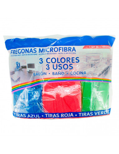 Pamex - Set de 3 fregonas tiras de microfibra de última tecnología color surtido