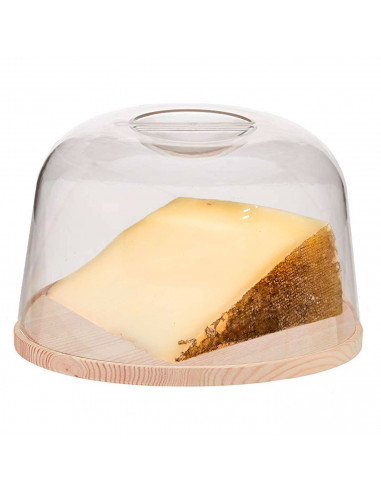 Artema - Quesera redonda, tapa transparente de metacrilato y base de madera, recipiente para guardar queso o embutidos, 22 cm