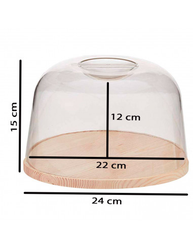 Artema - Quesera redonda, tapa transparente de metacrilato y base de madera, recipiente para guardar queso o embutidos, 22 cm