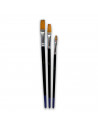 Set de 3 pinceles planos para los artistas, fabricado en plástico, punta de pelo natural, ideal para trazos o contornos.
