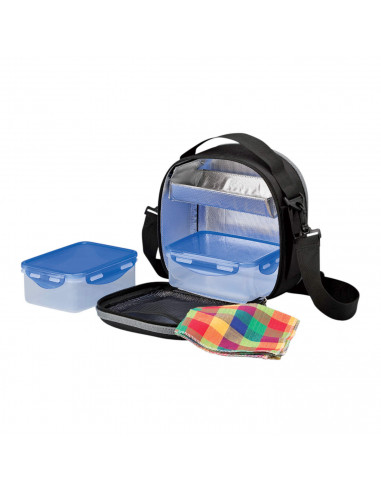 LifeStyle - Bolsa térmica para alimentos con 2 compartimentos y de 23 x 22 x 13,5 cm y 2 recipientes y 2 servilletas de tela. Fi