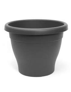 Tradineur - Maceta de plástico tipo "mediterránea", de color gris, y con 20,3 cm de diámetro y 15,7 cm de alto, ideal tanto para