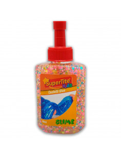 Pegamento escolar de 80 ml en gel con confeti, pega o dibuja, sobre papel, cartulina, goma eva, tela, etc. Color surtido 12 x 5,