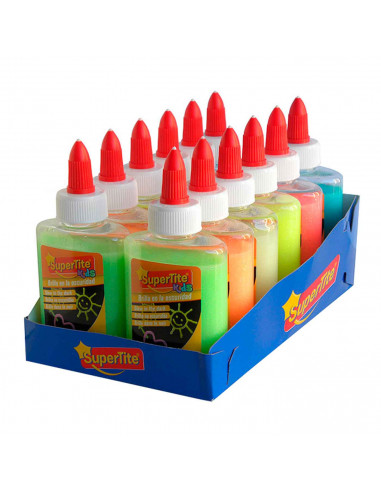 Pegamento escolar de 95 ml, brilla en la oscuridad, Cola luminiscente, Autorecargable, Más de 1h de duracion. Color surtido.