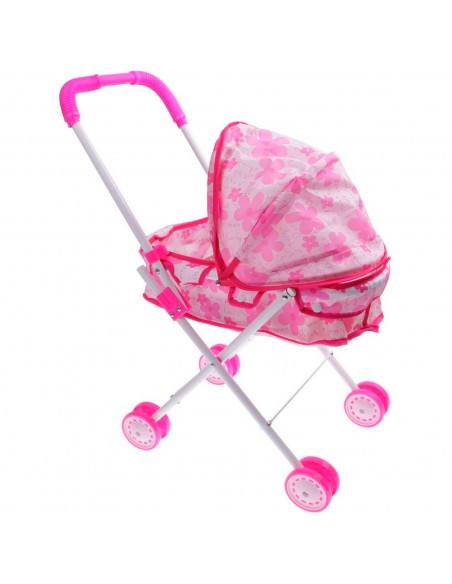 Tradineur - Cochecito para muñecas de plástico y metal, carrito de juguete infantil, navidad, cumpleaños, regalo, niños, rosa, 5