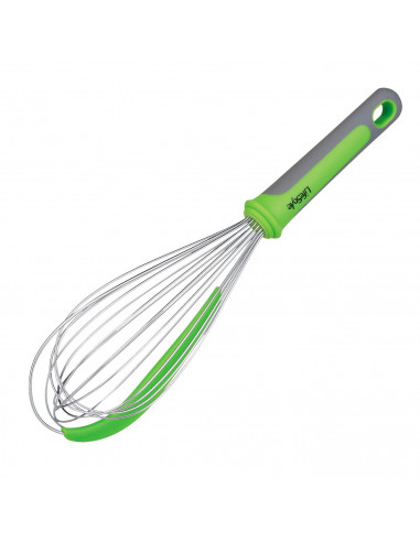 Batidor de varillas de 30 cm de acero inoxidable y con espátura integrada. Varilla de cocina de 30 cm de acero inox y con espátu