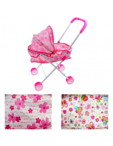 Tradineur - Cochecito para muñecas de plástico y metal, carrito de juguete infantil, navidad, cumpleaños, regalo, niños, rosa, 5