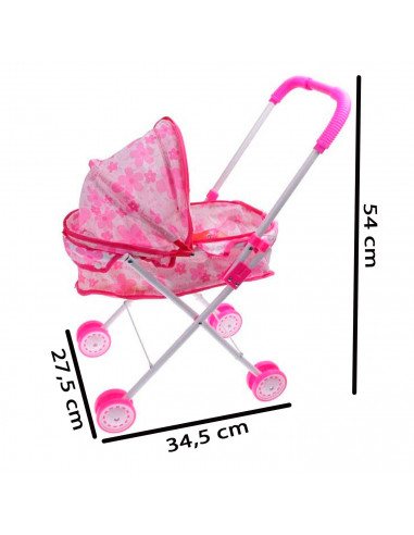 Tradineur - Cochecito para muñecas de plástico y metal, carrito de juguete infantil, navidad, cumpleaños, regalo, niños, rosa, 5