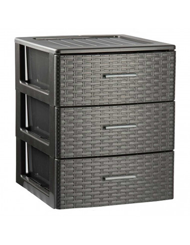 Plastic Forte - Cajonera de ordenación Rin Rattan con 3 cajones, plástico, torre de almacenaje multiusos, 46,5 x 39,5 x 36,5 cm,