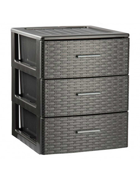 Plastic Forte - Cajonera de ordenación Rin Rattan con 3 cajones, plástico, torre de almacenaje multiusos, 46,5 x 39,5 x 36,5 cm, Plastic Forte - Cajonera de ordenación Rin Rattan con 3 cajones, plástico, torre de almacenaje multiusos, 46,5 x 39,5 x 36,5 cm,