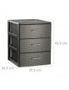 Plastic Forte - Cajonera de ordenación Rin Rattan con 3 cajones, plástico, torre de almacenaje multiusos, 46,5 x 39,5 x 36,5 cm,