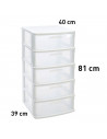 Tradineur - Cajonera de ordenación Sena con 5 cajones opacos, plástico, torre de almacenaje multiusos, hogar, 81 x 40 x 39 cm, b