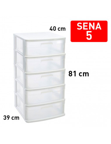 Tradineur - Cajonera de ordenación Sena con 5 cajones opacos, plástico, torre de almacenaje multiusos, hogar, 81 x 40 x 39 cm, b