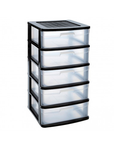 Tradineur - Cajonera Sena de ordenación con 5 cajones opacos, plástico, torre de almacenaje multiusos, hogar, 81 x 40 x 39 cm, n