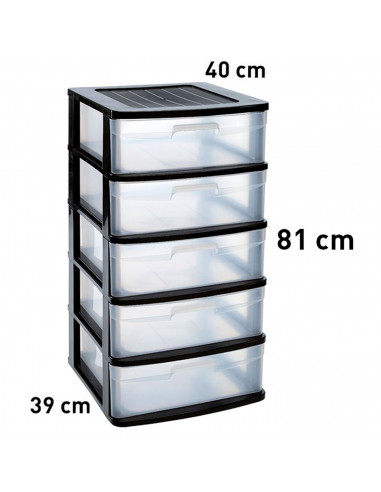 Tradineur - Cajonera Sena de ordenación con 5 cajones opacos, plástico, torre de almacenaje multiusos, hogar, 81 x 40 x 39 cm, n