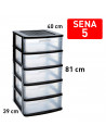 Tradineur - Cajonera Sena de ordenación con 5 cajones opacos, plástico, torre de almacenaje multiusos, hogar, 81 x 40 x 39 cm, n